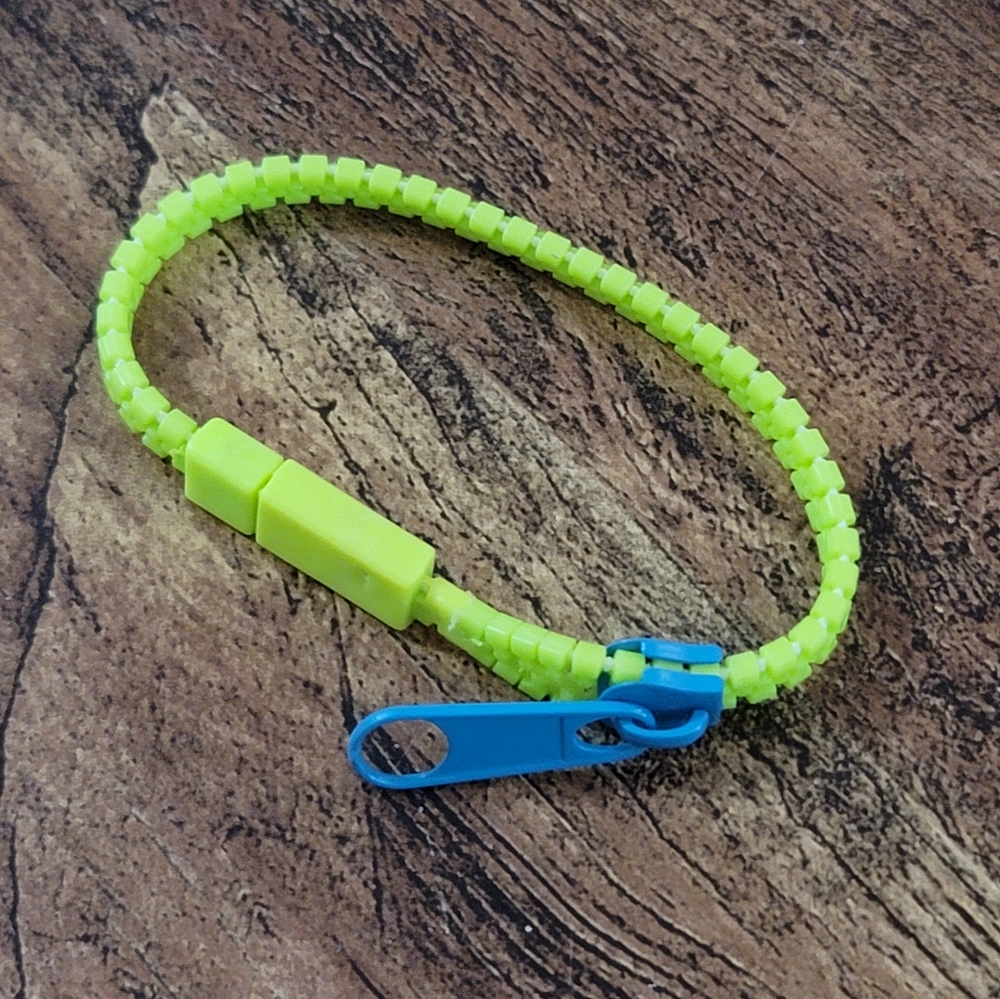 Neon Green and Blue Zipper Bracelet